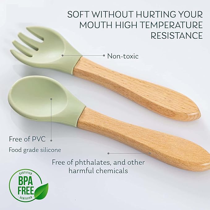 Bamboo Suction Plates for Babies and Bamboo Plates For Kids Baby Feeding and Weaning (Green)