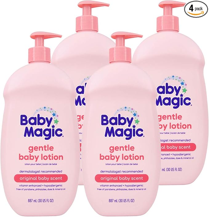 Baby Magic Gentle Baby Lotion | 30 Fl Oz (Pack of 4) | Vitamins & Aloe | Free of Parabens, Phthalates, Sulfates and Dyes