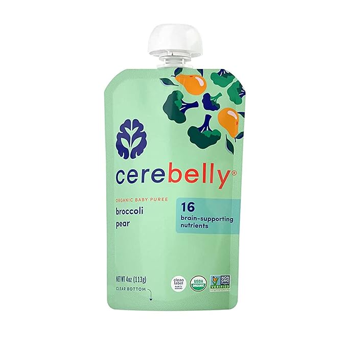 Cerebelly Organic Baby Food Pouches – Organic Broccoli Pear Pouch Protein, Healthy Fats, Non-Gmo Baby Food Meals 4 Ounce Bpa-Free Toddler Purees, 1 Count