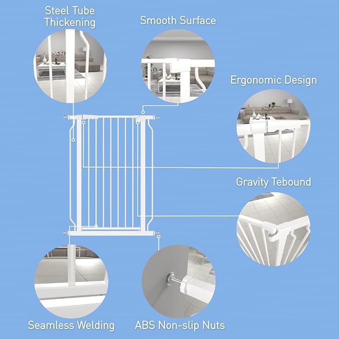 WAOWAO Extra Tall 40.55" Baby Gate 73.62-80.70" Wide Pressure Mounted Walk Through Swing Auto Close Safety White Metal Toddler Child Dog Pet for Indoor Stairs,Doorways,Kitche