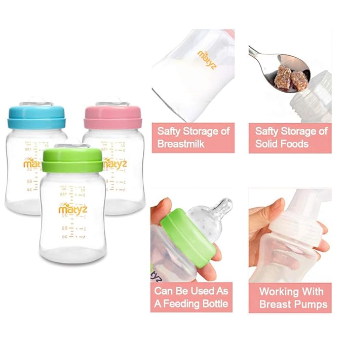 Matyz 4-PACK Wide Mouth Breast Milk Storage Containers With Lids (Blue, 6oz Each) - Freezer Safe Breastmilk Storage Bottles - Breast Pump Accessories For Medela Spectra Avent Breast Pumps