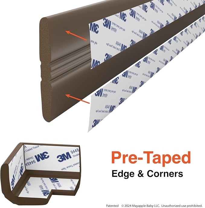 Roving Cove PreFit (Broad) Fireplace Edge Corner Protector (Extra Wide 9ft Edge 2 Corners), Baby Proofing Bumper Guards, Coffee Brown, Pre-Taped, for Straight Surfaces - New & Improved