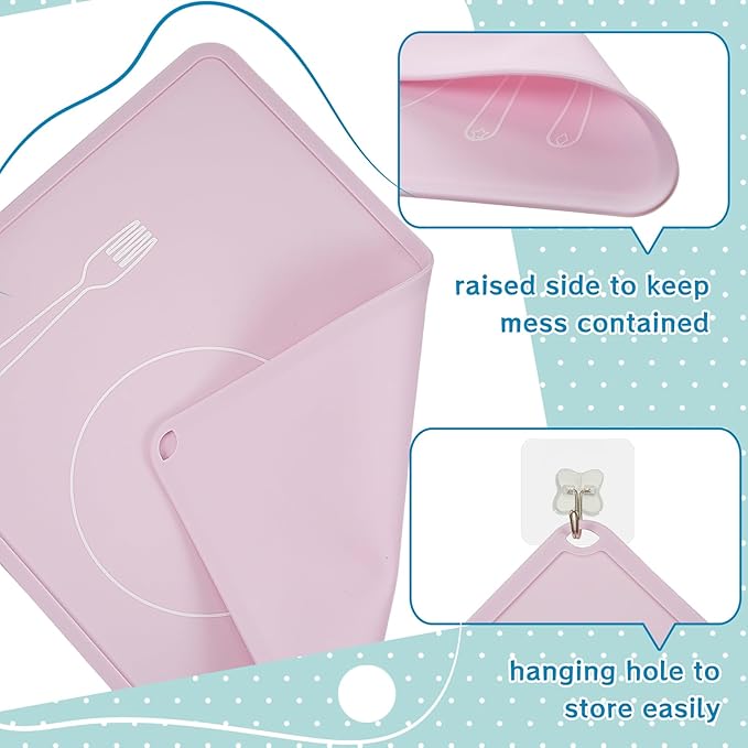 Zhehao 4 Pcs Montessori Kids Placemat 16 x 12'' Non Slip Baby Silicone Placemats for Toddlers Baby Eating Mat Food Mats for Toddler Dining Table Setting Learning Travel Kitchen(Multi Colors)