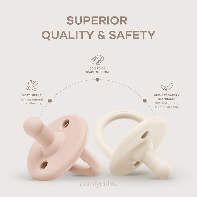 Comfy Cubs Baby Pacifiers, 5 Pack for 0+ Months - Soft Breast-Like Nipple Shape - CPSIA Compliant Silicone Pacifier for Newborns - Girl Pack Baby Essentials - Ideal Newborn Gift Set - Multicolor Girl