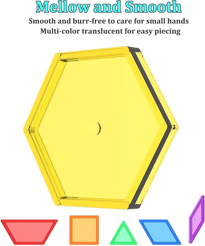 Translucent Pattern Blocks for Classroom 140 Pcs Kids Light Table Manipulatives Toys Education Learning Geometric Shapes