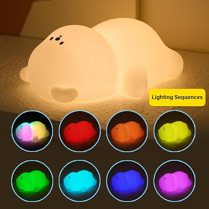 Cute Lying Bear Night Light, LED Magic Colors Squishy Night Lamp, Dimmable Nursery Nightlight for Kids, Rechargeable Touch Lamp, Dorm Decor, Kids Funny Gifts (Lying Bear)