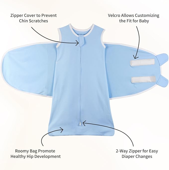Transition Swaddle Newborn Sleep Sack 0-3 Months Arms Up Swaddle Arms In/Out 2-Way Zipper 100% Cotton, 2-Pack 0.8 Tog Baby Sleep Transitional Sack for Boy Girl (Small 5-14lbs)
