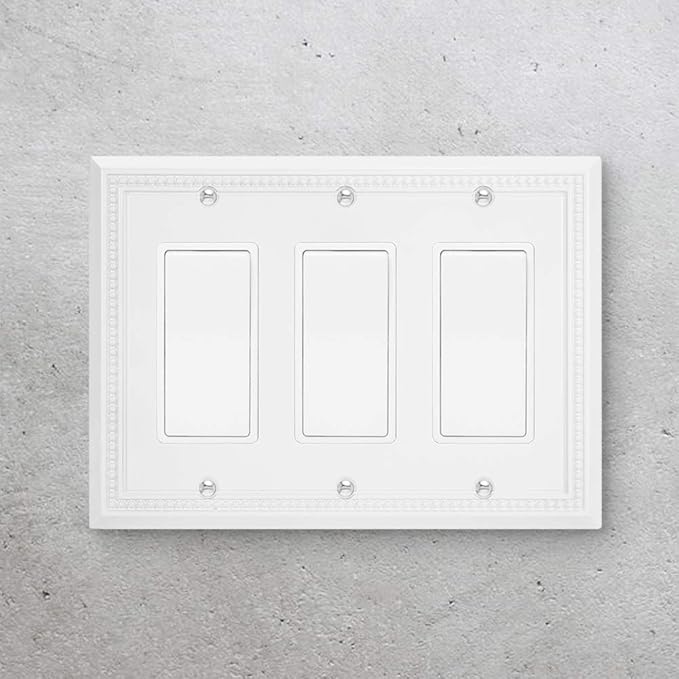 Henne Bery Sunken Pearls Heavy Duty Decorative Wall Plate Switch Plate Outlet Cover (Triple Decorator, White)