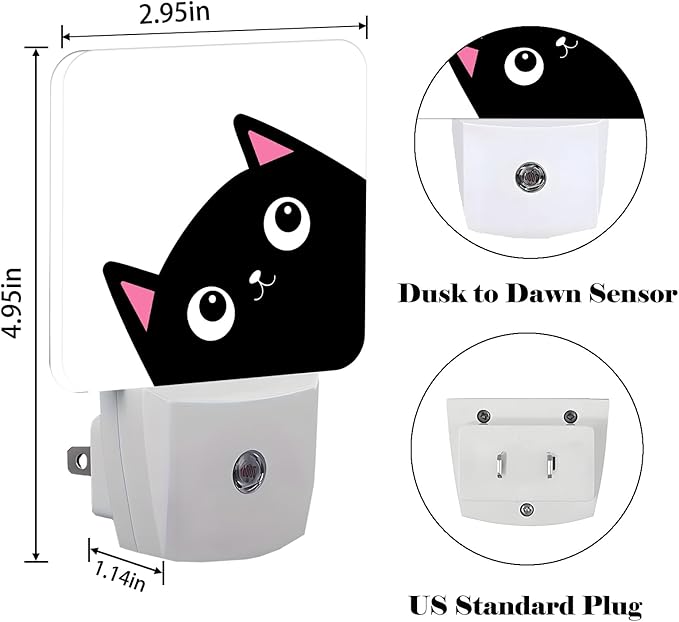 Black Cat Night Light,Plug Into Wall Decor for Stairway,Hallway,Kitchen,Dusk to Dawn Sensor Nightlights for Boys/Girls/Women/Men Room Gifts