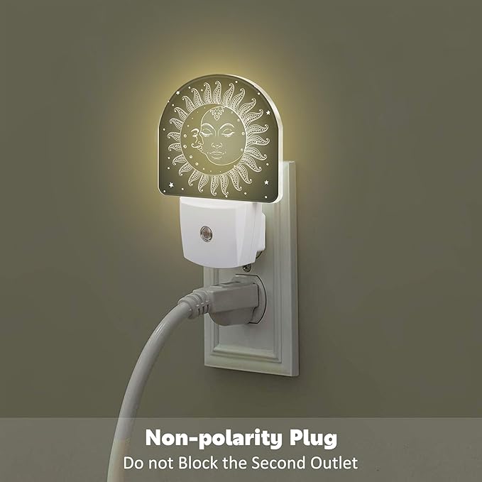 Vintage Boho Sun and Moon Night Light Plug into Wall, Celestial Moon Sun Stars Dusk to Dawn Night Light Plug in,0.5w Energy Saving Sleep Friendly NightLight for Kids Boys Girls Home Decor