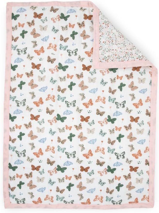 Little Unicorn Lofty Comforter Blanket | Super Soft & Breathable Muslin Fabric| Great for Play & Bedtime Blanket (Butterflies)