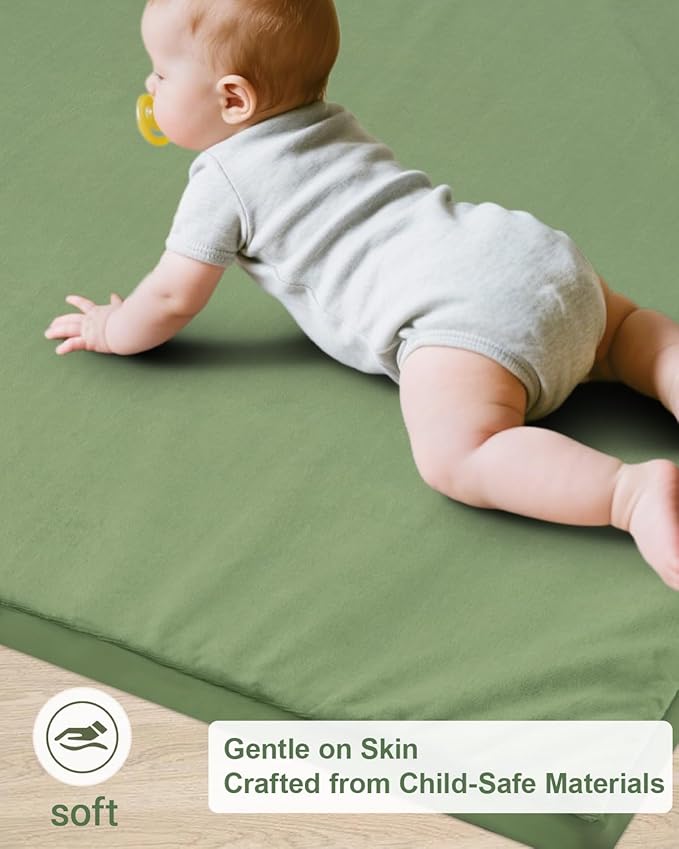 Baby Play Mat for Floor,1.2" Thick Padded Foam 50x50 playpen mat,Soft Velvet&Non-Slip Leather,Removable Cover,Washable,Nursery Rug for Baby Crawling,Toddlers,Infants,Kids,Yoga,Tatami,Sage Green