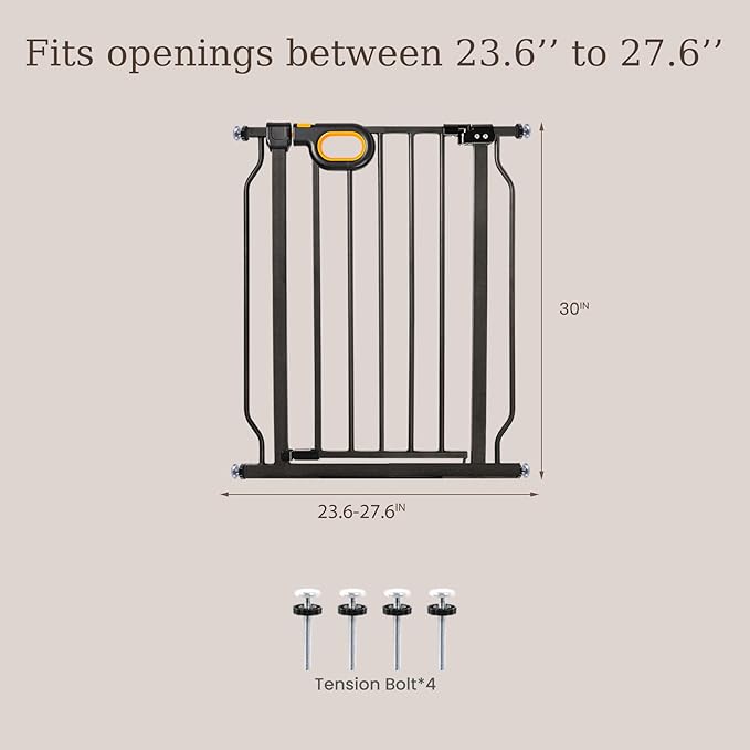 owlie Small Narrow Baby Gate for Stairs Doorways Hallways 23.6-27.6 Inch Wide Pressure Mounted Baby Gate Walk Through Child Gates Toddler Dogs Pet Indoor Stairway Doorway Black (30.5'' Tall)