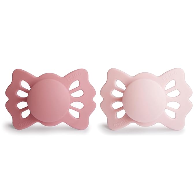 FRIGG Lucky Symmetrical SilkySoft Silicone Baby Pacifier | Made in Denmark | BPA-Free (Cedar/Baby Pink, 0-6 Months)