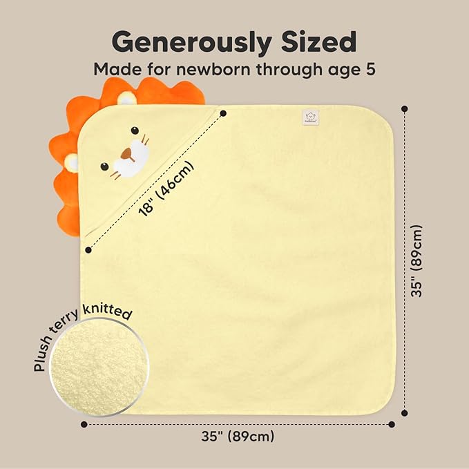 KeaBabies Hooded Baby Towel for Newborn - Viscose Derived from Bamboo Large Baby Bath Towels with Hood for Boys, Girls, Toddler, Extra Absorbent & Soft Newborn Bath Essentials (Lion, Regular)