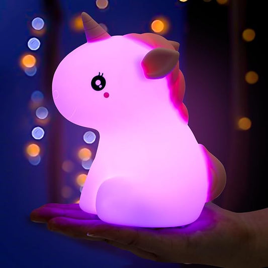 Unicorn Night Lights for Girls Bedroom, Cute Silicone Kids Night Light, Rechargeable LED Night Lamp Squishy Kawaii NightLights for Baby Nursery Children Toddlers Teen Christmas Girls