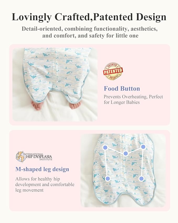 Transition Baby Swaddle 3-6 Months 12-18 lb, Arms In/Out Swaddle Sleep Sack with 2-Way Zipper Moisture-Wicking Fabric, Improves Sleep Snug Fit Helps Calm Startle Reflex(Whales and the sea)