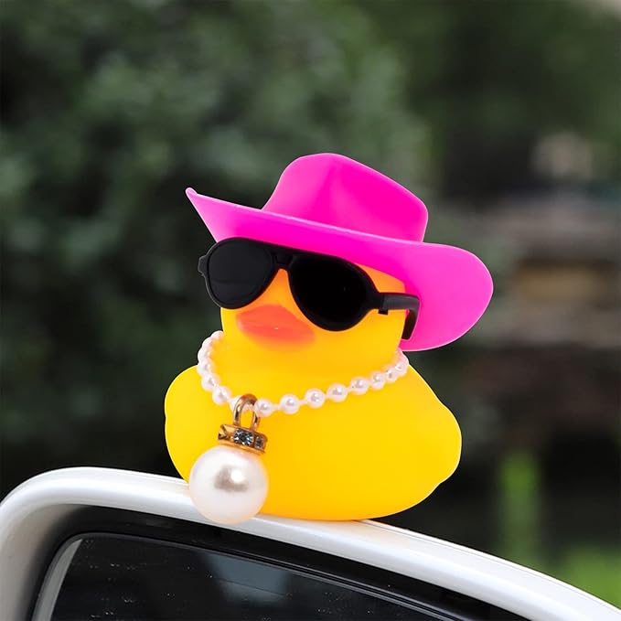 wonuu Car Rubber Duck, Yellow Duck Decoration Dashboard with Sun Hat Swim Ring Necklace Sunglasses for Car Dashboard Decorations