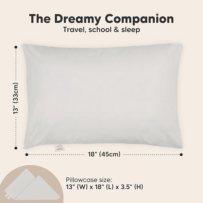 Toddler Pillow with Pillowcase - 13x18 My Little Dreamy Kids Travel Bed Pillows for Sleeping, Organic Cotton Small Pillowcase, Soft & Breathable, Machine Washable, Toddlers 2-5 years old (French Gray)
