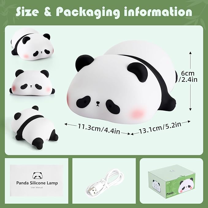 YISUN Cute Panda Night Light with White Noise, LED Squishy Night Light, Soft Silicone Nursery Nightlight Rechargeable LED Touch Light with 3 Level Dimmable for Kids Room