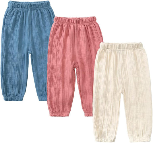 MYGBCPJS Baby Boys Girls Cotton Linen Trousers Kids Casual Ankle Pants Loose Long Bloomers