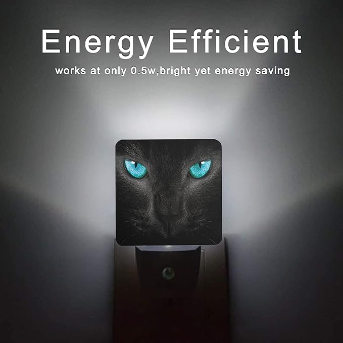 Cat Night Light,Black Cat Eye Plug-in Night Lights with Dusk-to-Dawn Sensor for Girlfriend/Boyfriend Gift Sleep Friendly lamp for Bedroom, Bathroom and Living Room,0.5W