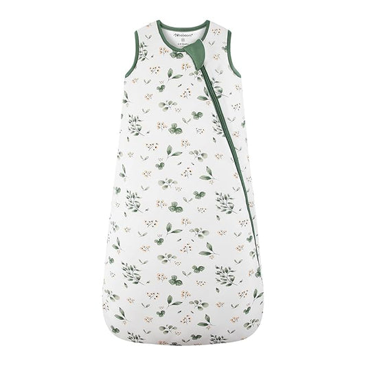 Mosebears Unisex Rayon Made from Bamboo Sleep Sack with 2-Way Zipper,2.5 Tog Baby Winter Sleep Sack(Plant,0-6 Months)