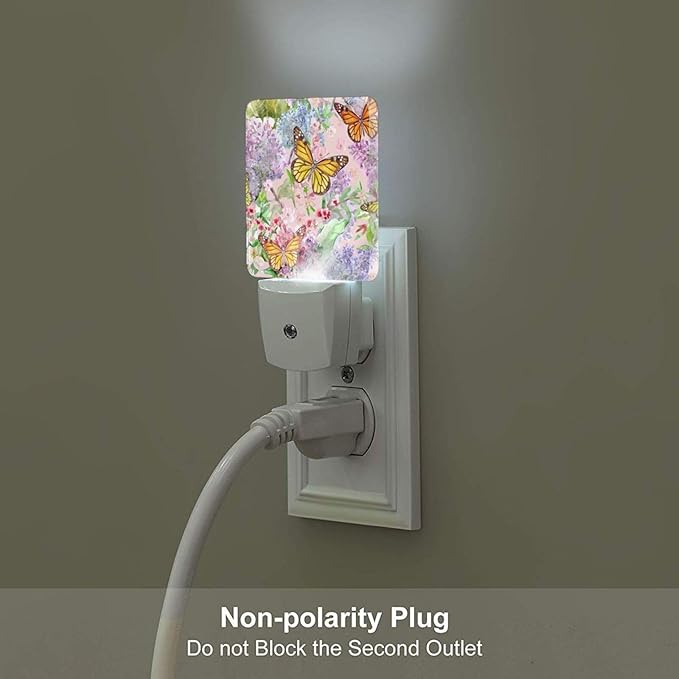 Spring Flowers and Butterflies Night Light,Plug Into Wall Decor for Stairway,Hallway,Kitchen,Dusk to Dawn Sensor Nightlights for Boys/Girls/Women/Men Room Gifts