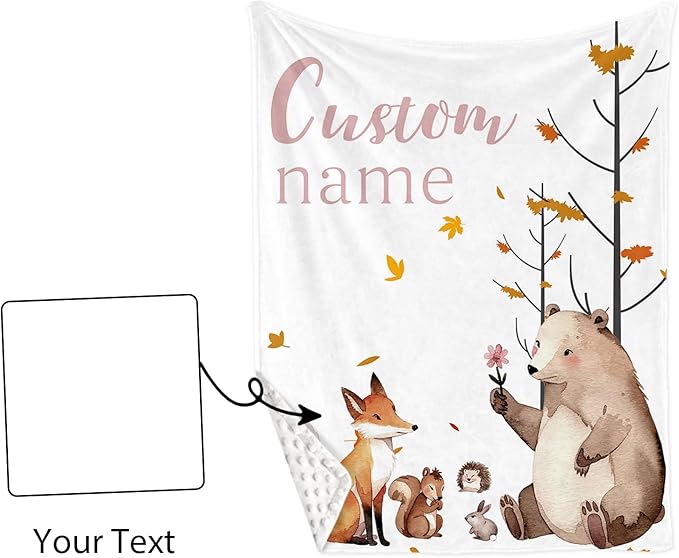 Personalized Baby Crib Bedding Set for Baby Girls, Fox Sika Deer Pattern Custom Name Baby Crib Sets 5-Pcs, Toddler Double Layer Blanket Fitted Sheets Changing Pad Cover Rug Wall Art Set