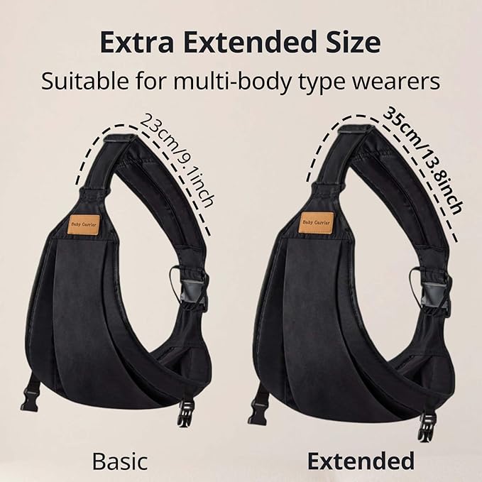 Plus Size Baby Sling Carrier - Baby Carrier Extended Adjustable Design for Larger Kids, Breathable Anti-Slip Support up to 45 lbs, ASTM Certified (Plus-Black)