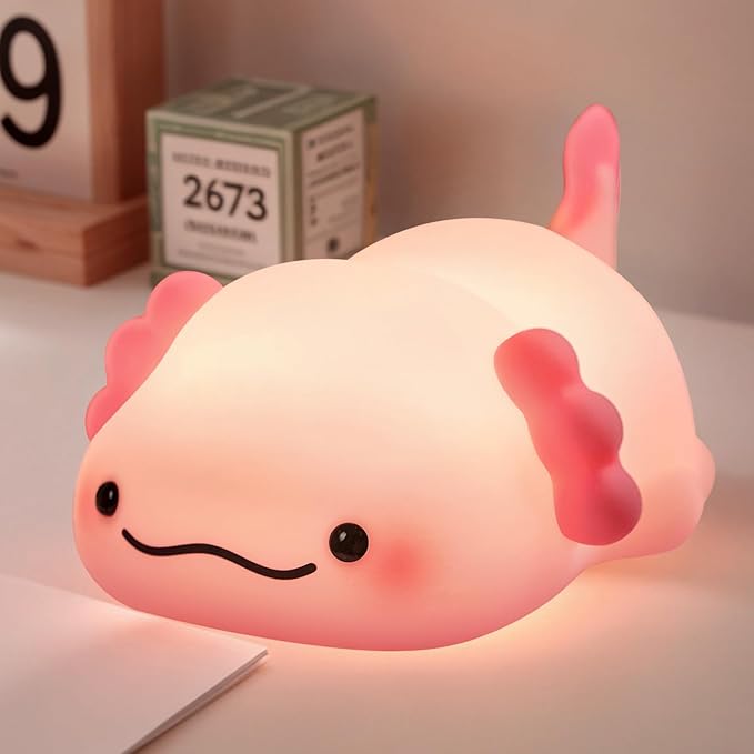 SMY Lighting Axolotl Night Light for Kids,Animal Silicone Nursery Night Lamp, Rechargeable Table Lighting Bedside Lamp,Cute Room Decor Light for Bedroom,Living Room,Dining,Desk Decorations,Gift