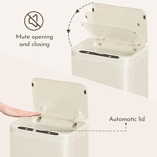 ELPHECO Stainless Steel Office Trash Can 6.6 Gallon Motion Sensor Garbage Bin Rectangular Automatic Touch Free Waste Bin for Hotel and Living Room(Cream Beige), 2AA