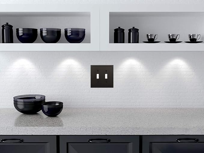 Henne Bery Modern Edge Decorative Wall Plate Switch Plate Outlet Cover, Durable Solid Zinc Alloy (Double Toggle, Matte Black)