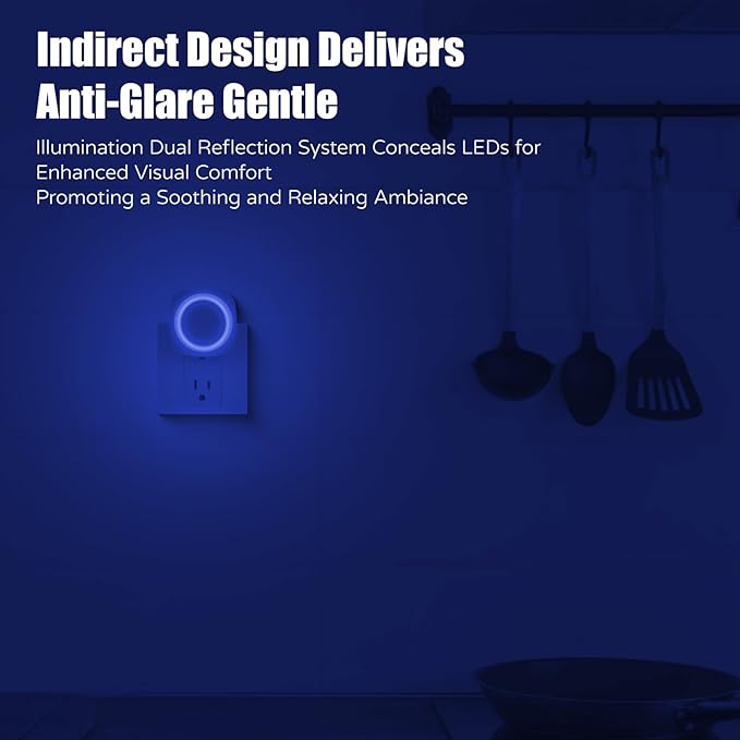 Blue Night Lights Plug in to Wall,4 Packs Dimmable Night Light with Auto Dusk to Dawn Sensor,Soft Glow Night Light for Bathroom, Bedroom,Hallway, Stairs, Kitchen,Blue