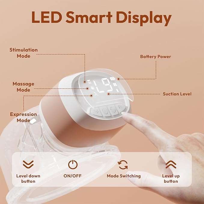 Wearable Breastfeeding Pump Hands Free of Long Battery Life, Portable Electric Breast Pump with 3 Modes and 9 Levels, LED Display, Anti-backflow, 16/18/20/22/24mm Flanges & Inserts, 2 Pack (Pink)