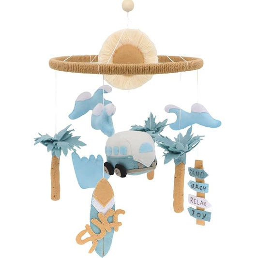 Surf Mobile for Crib Handmade Felt Nursery Decor Crib Mobile surf for Bassinet Baby Shower Newborn Baby Gift Beach Nursery Decor (Surf and Beach)