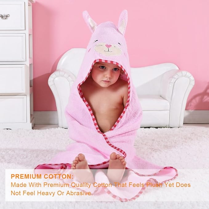MICHLEY Animal Face Hooded Baby Towel Cotton Bathrobe for Boys Girls 0-6 Year Light Pink