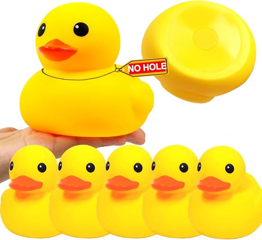 5 Inch 5 Pcs Kalafona Rubber Bathtub Duck/Duckie Waterproof No 'Bebe' No Hole Funny Bath Swimming Pool Toy Without Hole for Kids Birthday Party Favor Home Decor