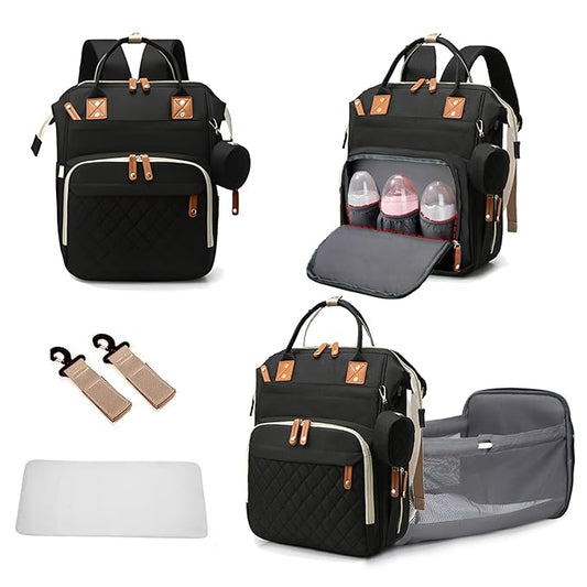 Diaper Bag Backpack with Changing Station Portable 3 in 1 Multifunction Backpack Travel mommy bag Stroller Black