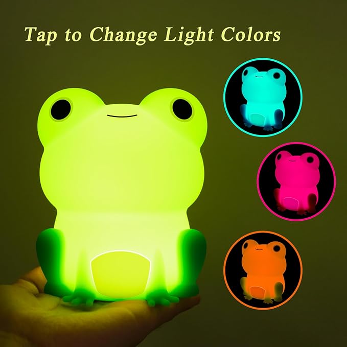 Night Light for Kids, Frog Lamp with Cute Frog Stickers, Night Lamp Bedroom Nightlight for Baby Girl Boy Teem, Silicone Animal Night Lamp Christmas Birthday Gifts, Room Decor (Frog Gifts)
