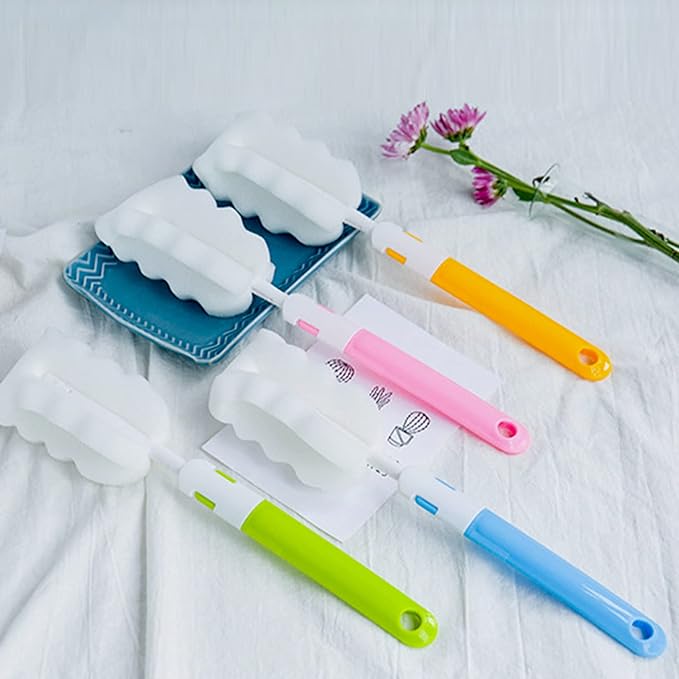 Bottle Brush Sponge Cup Brush Set with 4 Replacement Brush Head Portable Long Handle Water Bottle Cleaner Brush, for Baby Bottles Vacuum Flasks (4 Brushes + 4 Heads)