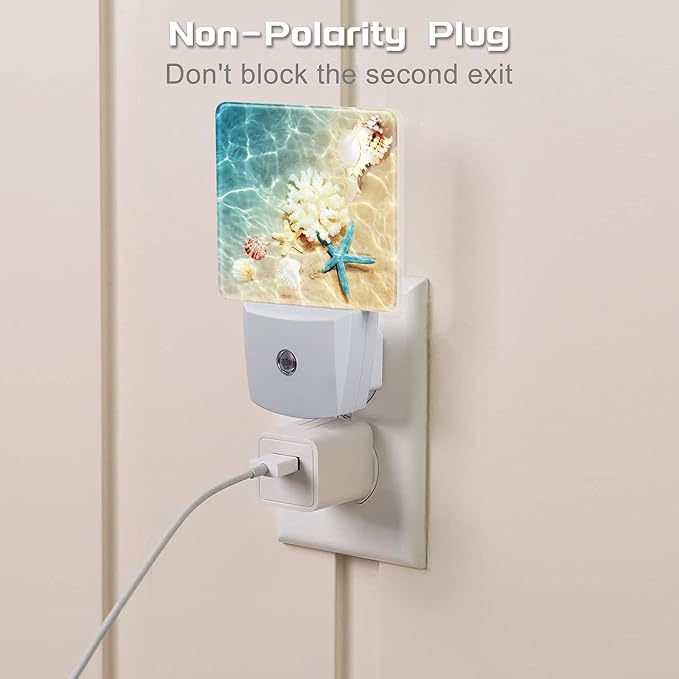 Starfishs Seashells and Coral Night Light, Summer Beach Sea Water Marine Life Dusk to Dawn Night Light Plug in,0.5w Energy Saving Sleep Friendly NightLight for Kids Boys Girls Home Decor