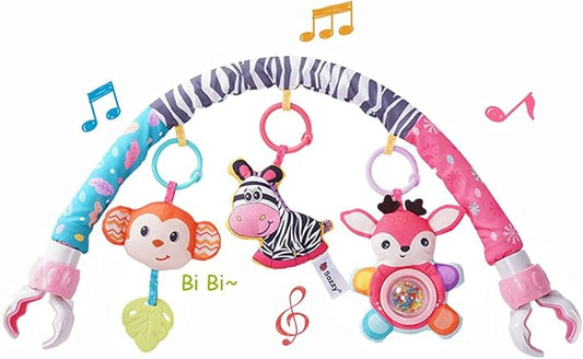 Pau1Hami1ton Baby Stroller Arch Toys, Car Seat Toys,Bouncer Toy Bar/Mobile for Bassinet,Adjustable Baby Hanging Toys Fit for Crib Bed,Stroller,Car Seat.S-19(Pink Zebra)