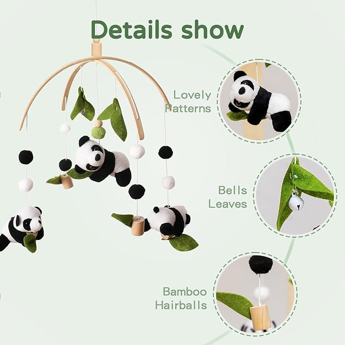 Baby Mobile for Crib, Nursery Mobile Decor, Panda Decoration for Infant, Soft Mobile for Boy, Girl