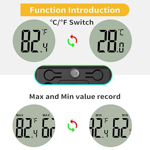 3PCS Mini Digital Hygrometer and Thermometer Reptile Thermometer with Extend Probe (Only Temperature) Indoor Temp and Humidity Meter with Magnet