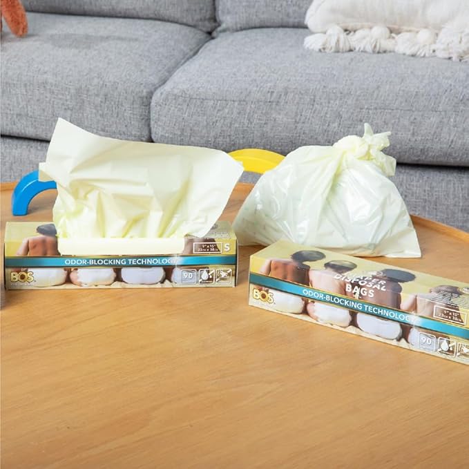 BOS, Odor-Sealing Dirty Diaper Trash Bags - Disposable Bags - Scent & Smell Free (Color: Cream Yellow) (Pack of 1)