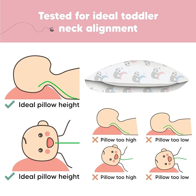Toddler Pillow with Pillowcase - 13x18 My Little Dreamy Kids Travel Bed Pillows for Sleeping, Organic Cotton Small Pillowcase, Soft & Breathable, Machine Washable, Toddlers 2-5 Years Old (Moon Sloth)