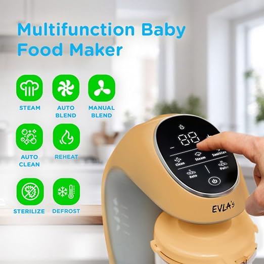 EVLA'S Baby Food Maker, Steamer, Blender, Baby Food Processor for Healthy Homemade Baby Food in Minutes, Touch Screen with 6 Reusable Food Pouches, Baby Registry Essential, Peach