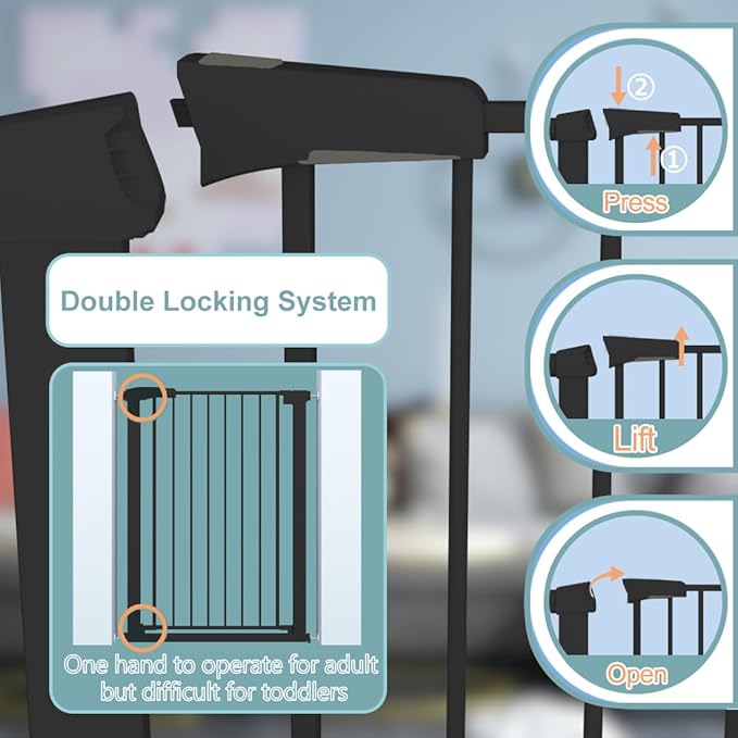 Fairy Baby 38" Extra Tall Dog Gate for Stairs and Doorways, 65.4"-70.8" Extra Wide Pet Gate Indoor, Large Safety Child Gate No Drill, Metal Auto Close Baby Puppy Gate for House Walk Through, Black