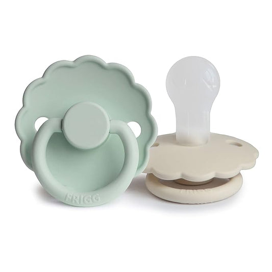 FRIGG Daisy SilkySoft Silicone Baby Pacifier | Made in Denmark | BPA-Free (Seafoam/Cream, 0-6 Months)